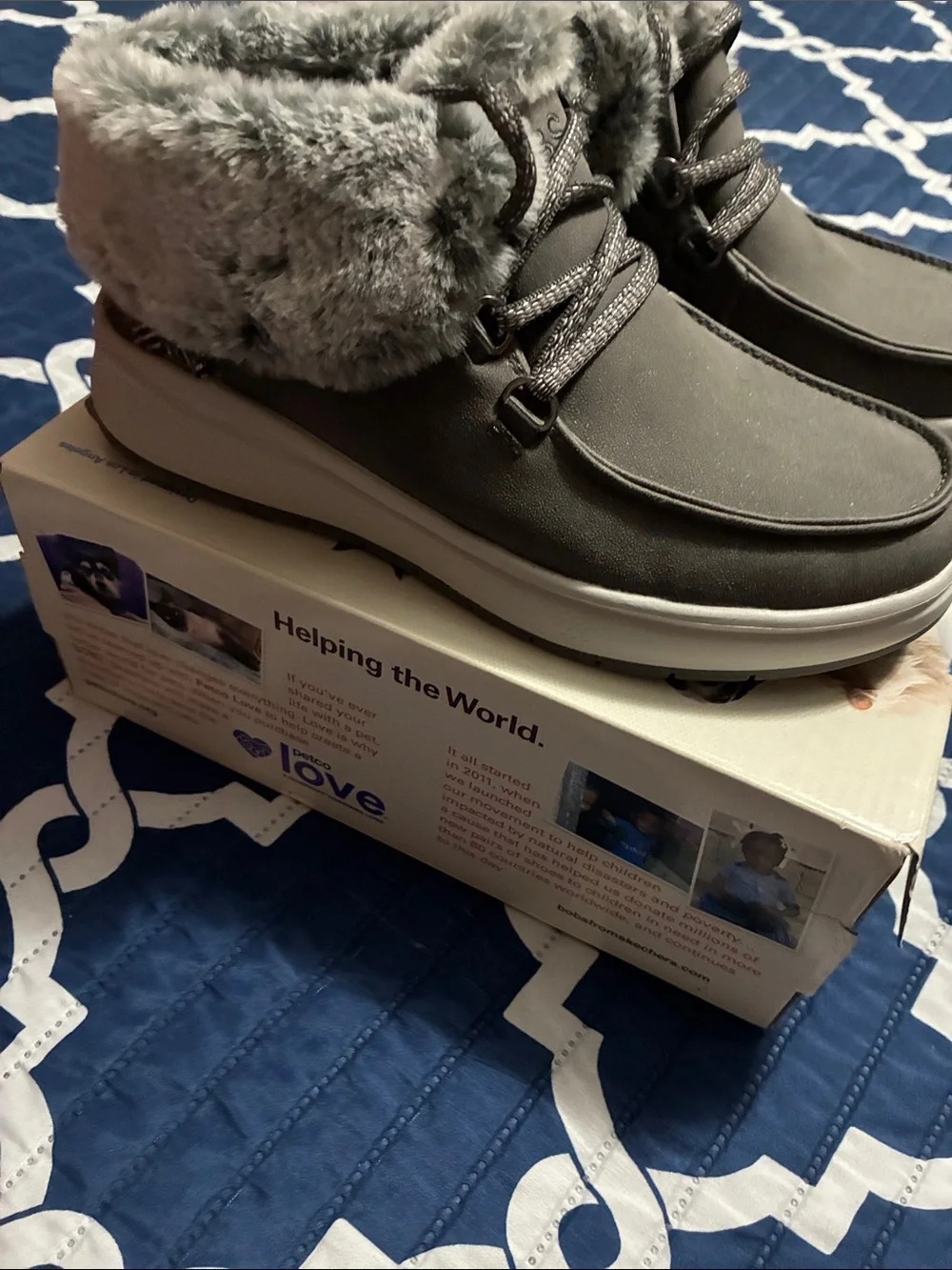 Bobs from Skechers Women's Gray Faux-Fur Lined Slip-On Lace-Up Sneaker boots